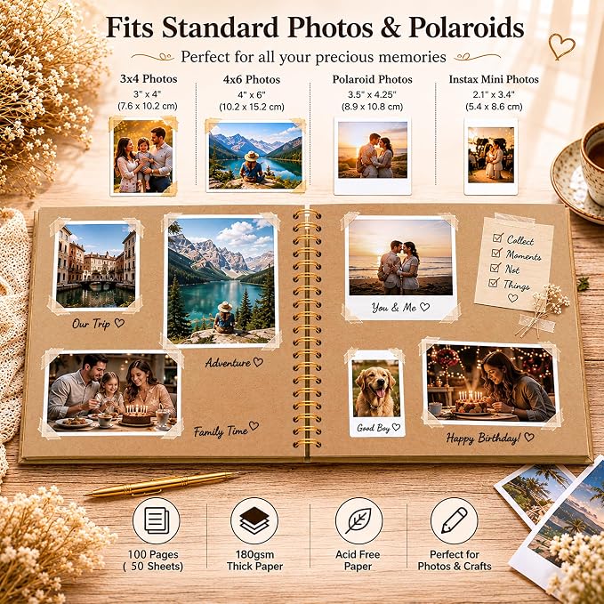 10x10 Inch DIY Scrapbook Album 100 Pages (50 Sheets), Hardcover Kraft Paper