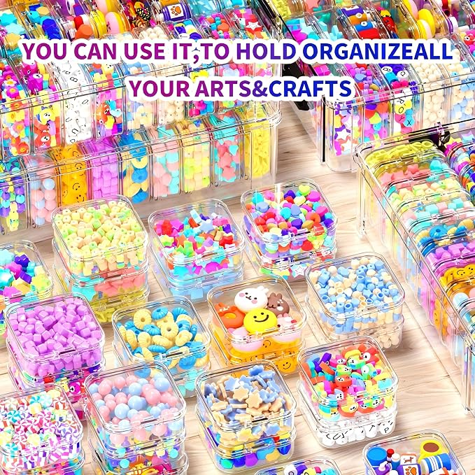 Bead Organizer Box 120 Pcs, 4-Tier Large Capacity Stackable Bead Storage Containers, Portable Plastic Craft Organizers for Jewelry Making, Bracelets, DIY, Nail Art Charms