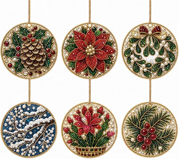 6PCS Christmas Wooden Ornaments DIY Pearl Diamond Painting Kit 03
