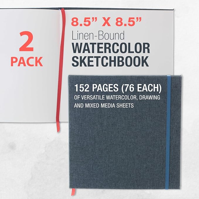 U.S. Art Supply 8.5" x 8.5" Watercolor Book (2 Pack, 76 Sheets Each)