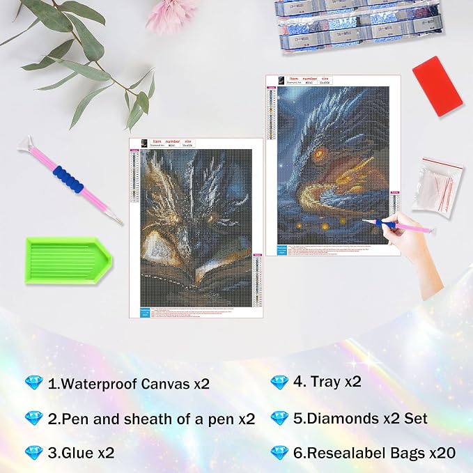 Amaieuin 2 Pack Dragon Diamond Art for Adults Beginners 12x16in