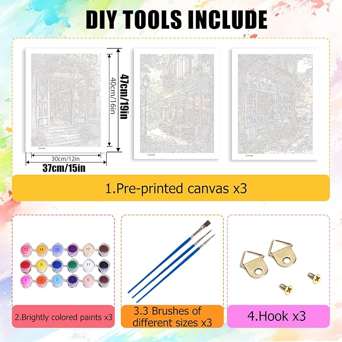 Yunruily 3 Pack Bookshop Adult Paint by Numbers - Paint by Number kit for Adults,Bookshop Paint by Number Adult for Gifts Home Wall Decor 12x16inch