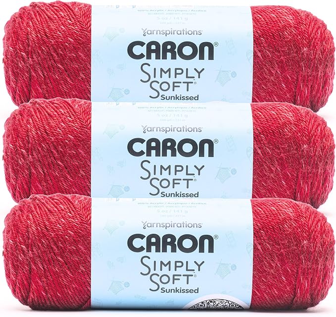 Caron Simply Soft Sunkissed Yarn for Crocheting, Tomato Tonal, 3-Pack
