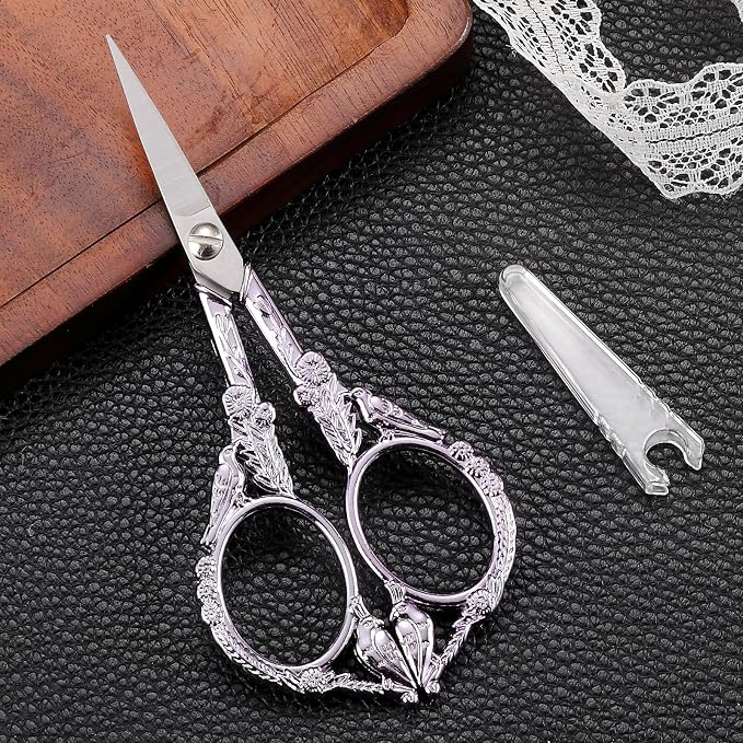 YOUGUOM Sewing Embroidery Scissors, Small Craft Shears with Cover | Sharp, Precision, for Needlework, Cross Stitch, Yarn, Paper Cutting, Detail Thread Snips, Cute Bird, DIY Tool, Purple, 4.6in