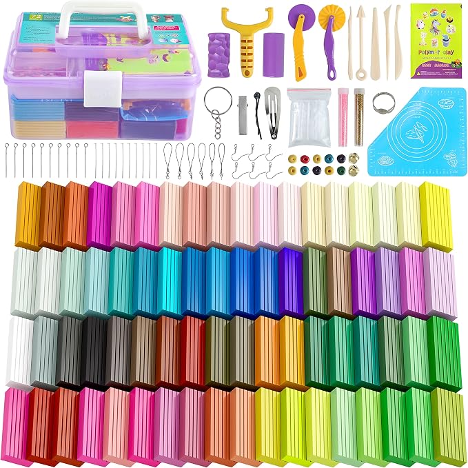 Cyajm 72 Colors Polymer Clay Strips Kit, DIY Jewelry & Home Decor | 72 colors oven bake clay strips, soft and easy to shape. For DIY jewelry, art, home decor. Gift for adults and beginners