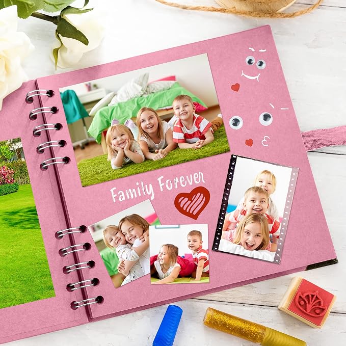Bstorify Square Scrapbook Photo Albums 7 x 7 Inch Pink Thick Paper, Hardcover, Metal Corners, Ribbon Closure - Ideal for Your Scrapbooking Albums, Art & Craft Projects | Hardcover with Thick 200 GSM Kraft Paper, Ideal for Your Scrapbooking Albums, Art ...