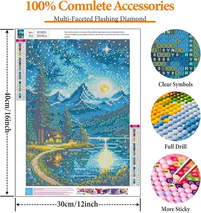 Diamond Art Kits for Adults, Moon Lake DIY Diamond Painting for Beginners | 12x16 Inch, Full Drill Round Dots, Lakeside Villages 5D Gem Art Craft Kits, Home Decor, Stress Relief Relaxing Hobby Gift