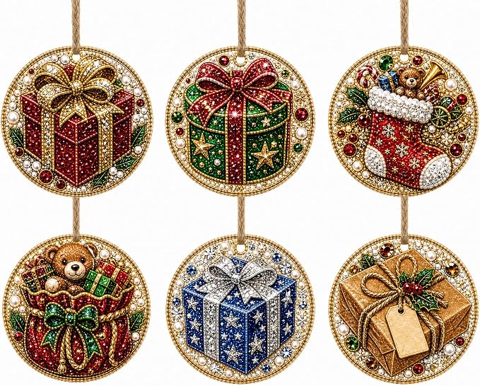 6PCS Christmas Wooden Ornaments DIY Pearl Diamond Painting Kit 09