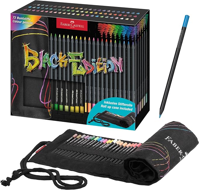 Faber-Castell Black Edition Colored Pencils Roll, 72 Count, Roll-Up Case