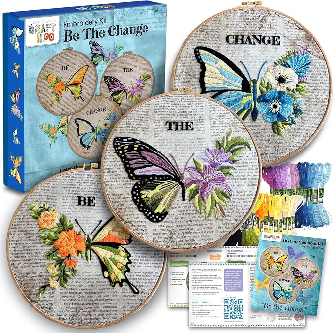 Butterflies Embroidery Kits for Adults - Stamped Beginner Hand Embroidery