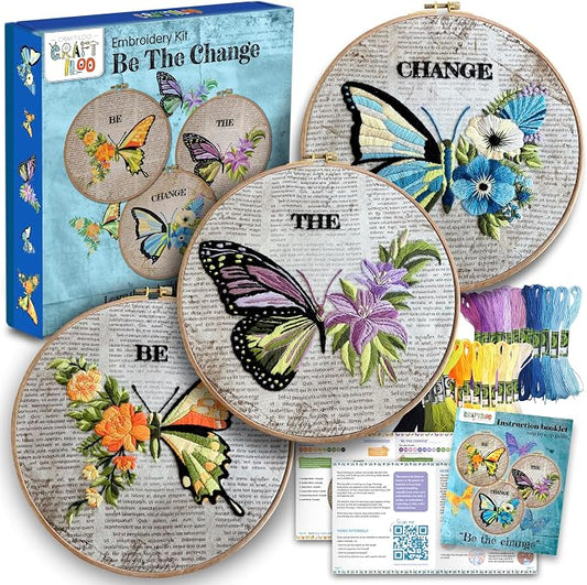 Butterflies Embroidery Kits for Adults - Stamped Beginner Hand Embroidery