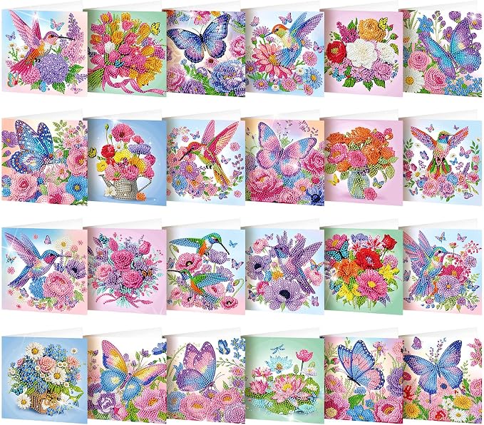 Saillong 24 Pack Butterfly Diamond Painting Greeting Card with Envelopes
