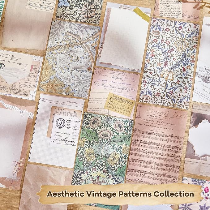440PCS Vintage Scrapbook Supplies Kit – 360 Sheets Decorative Papers & 80Pcs Aesthetic Botanical Stickers, Retro Ephemera Pack for Journaling, Planners, DIY Collage