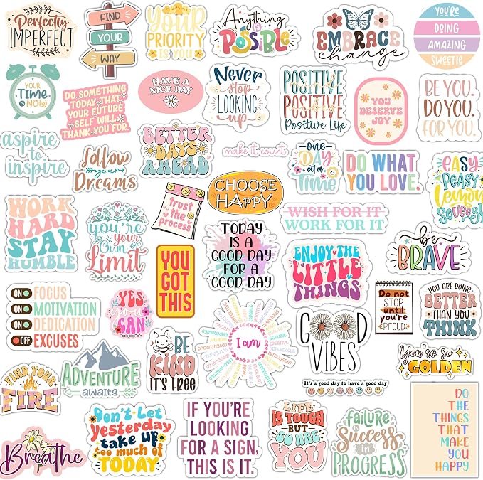 305PCS Positive Affirmation Stickers, Holographic Sticker Pack, Positivity Journaling Encouraging Shiny Quotes for Kids, Teachers, Classroom, Waterproof Scrapbook Supplies
