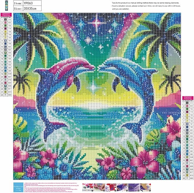OJTOYART Dolphins Diamond Painting Kits for Adults,Cute Tropical Animals 5D Diamond Painting Kits for Beginners,DIY Round Full Drill Diamond Gem Art Crafts Paintings,Home Wall Decor 13.79X13.79Inch