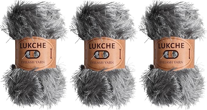 Eyelash Fun Fur Yarn Premium 100% Polyester 164 Yds (150 Mt), 3.53 Oz (100 Gr) Colorful Crochet Yarn Dıy Hand Knitting (Gray, 3 Skein)