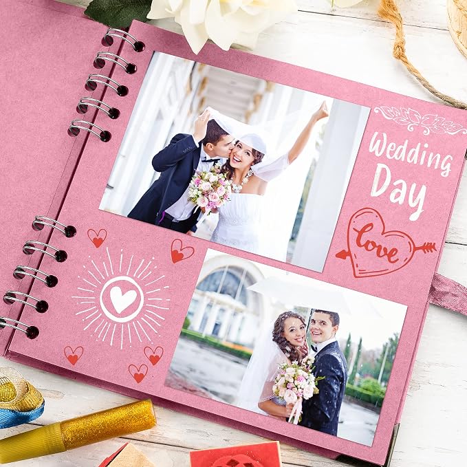 Bstorify Square Scrapbook Photo Albums 7 x 7 Inch Pink Thick Paper, Hardcover, Metal Corners, Ribbon Closure - Ideal for Your Scrapbooking Albums, Art & Craft Projects | Hardcover with Thick 200 GSM Kraft Paper, Ideal for Your Scrapbooking Albums, Art ...