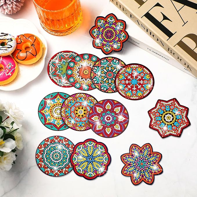 Zonon 12 Pcs Mandala Diamond Art Fridge Magnets Decorative | Colorful Mandala Patterns for Refrigerator, Diamond Painting Magnetic Stickers, Easy Apply Remove, Adults Home Decor