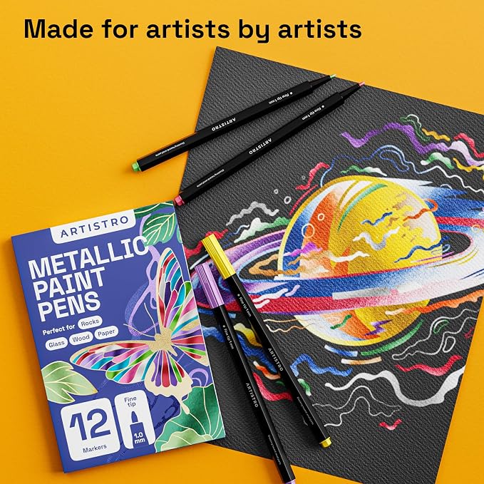 ARTISTRO 12 Metallic Paint Pens for Glass Marking - Extra-Fine Tip