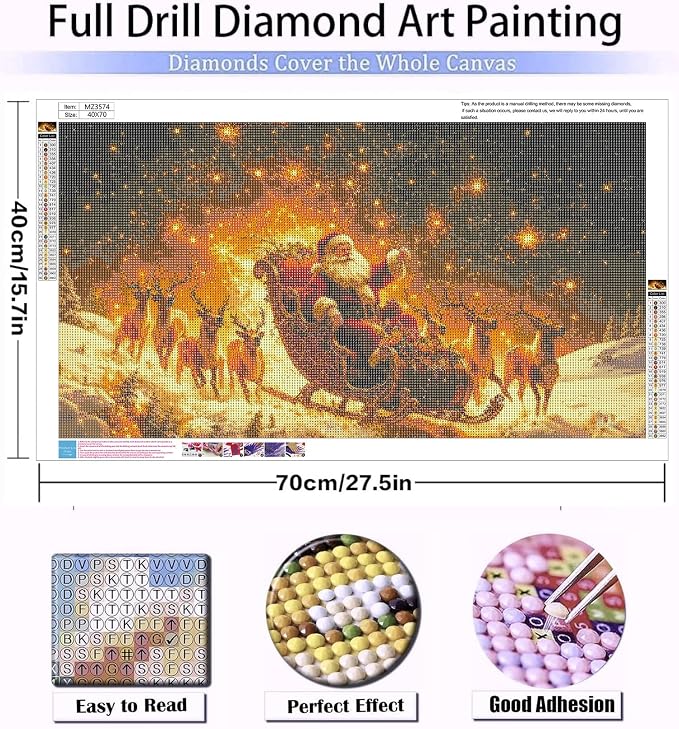 Meothan 5D Large Size Christmas Diamond Art Kits for Adults (27.6x15.8inch) | Santa Claus Diamond Painting Kit for Adults, Full Drill Diamond Gem Art Dots Paintings kits for Home Wall Decor Gift(70x40cm)