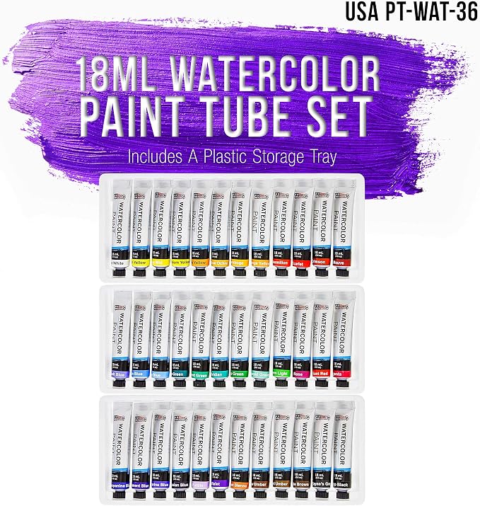 U.S. Art Supply Professional Watercolor Paint Set, 36 Colors in 12ml Tubes