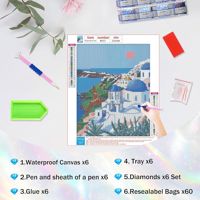6 Pack Famous Buildings Diamond Painting for Adults,5D Diamond Art Painting for Adults Beginners,Scenic Spots DIY Full Drill Round diamonds Gem painting Crafts for Home Wall Decor and Gifts 10x12in