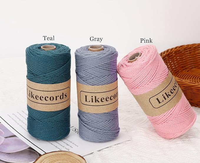 Likeecords 100% Cotton Crochet Bag Cord 2mm 170m Macrame Cord 2mm Crochet Thread Macrame Rope Gift for Knitter (Green)