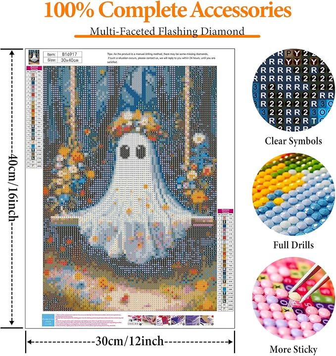Halloween Ghost Diamond Art Kits for Adults, Diamond Painting for Beginners | 12x16 Inch, Full Drill Round Dots, Spooky Swing DIY 5D Gem Art Craft Kits, Home Wall Decor, Stress Relief Relaxing Hobby Gift