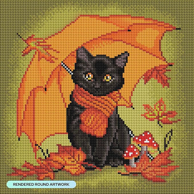 DIAMOND ART CLUB Under My Umbrella - Kitty Diamond Art Kits for Adults