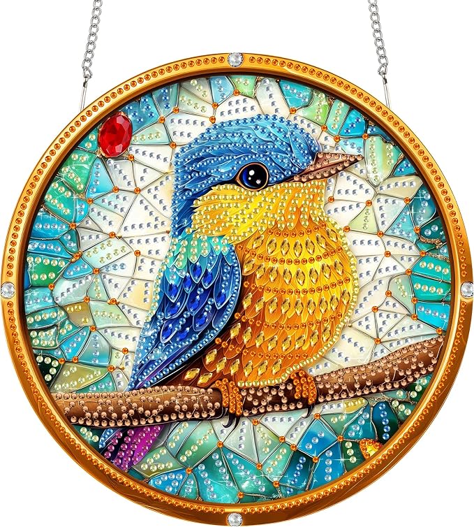 SKRYUIE Bird Hanging Pearl Diamond Art Kits for Adults Suncatcher A17 | Special Shaped Crystal DIY Hanging Diamond Painting Kit, Gift for Mother Spring Summer Window Wreath Decor 7.48 x 7.32 Inch