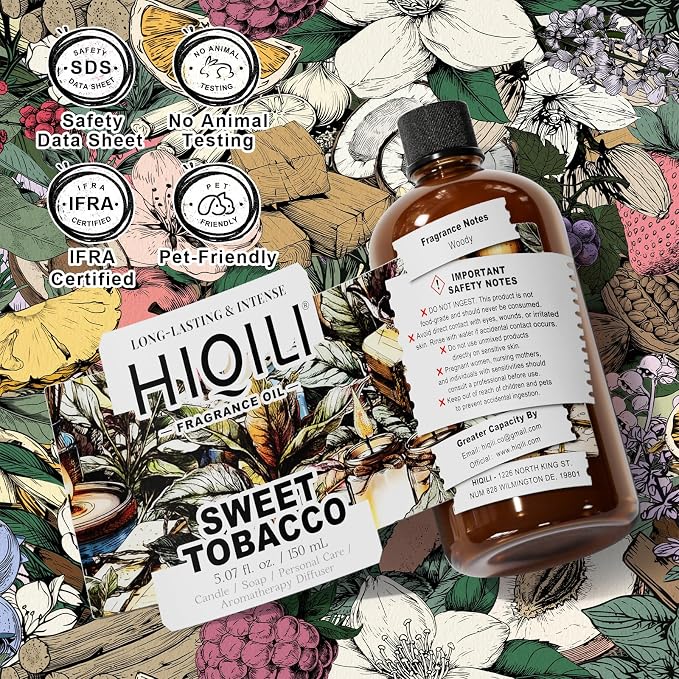 HIQILI Sweet Tobacco Fragrance Oil for Diffuser, Candle Making - 5.07 Fl Oz