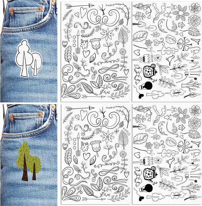 Patemby Embroidery Pattern Water Soluble Embroidery Stabilizers, Stick and Stitch Embroidery Paper Wash Away with Pre-Printed Pattern Designs Stencils Transfers for Hand Sewing Lover Beginner
