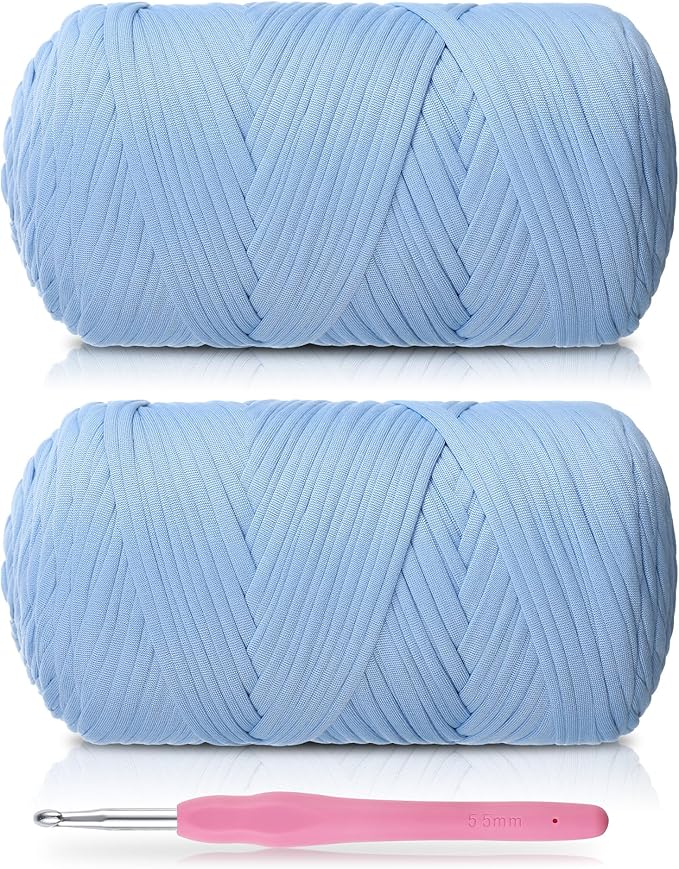 2 Pack T-Shirt Yarn - Together 800g/236 Yards Elastic Fabric Crochet Cloth T-Shirt Yarn, Thick Hand Knitting Yarns for Crocheting Bags/Rugs/Baskets/Craft Project (Modern, Baby Blue)