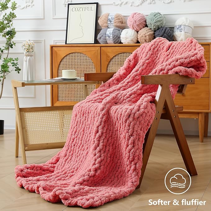 Cozyful Chunky Yarn for Hand Knitting - #10 Chunky Chenille Yarn, Jumbo Big Thick Chunky Yarns for Crocheting, Super Bulky Chunky Knit Blanket Yarns, 8 Skein (22 yds 8 oz Each Skein), Terracotta Rose