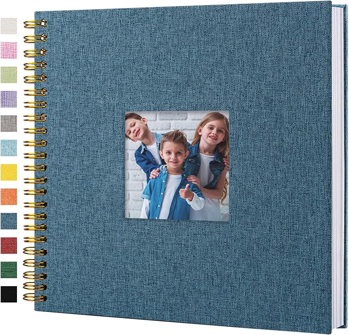 12"x12" Scrapbook Photo Album Linen Cover 40 Sheets 80 Pages White Paper | Navy Hardcover Kraft White Pages Memory Book, for Travel Wedding Guest Book Christmas Baby Shower Fits 4x6 & Instant Photos