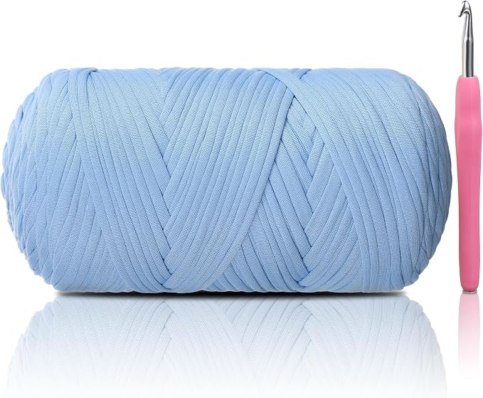 2 Pack T-Shirt Yarn - Together 800g/236 Yards Elastic Fabric Crochet Cloth T-Shirt Yarn, Thick Hand Knitting Yarns for Crocheting Bags/Rugs/Baskets/Craft Project (Modern, 1-Baby Blue)