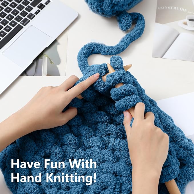 Cozyful Chunky Yarn for Hand Knitting - #10 Chunky Chenille Yarn, Jumbo Big Thick Chunky Yarns for Crocheting, Super Bulky Chunky Knit Blanket Yarns, 8 Skein (22 yds 8 oz Each Skein), Indigo