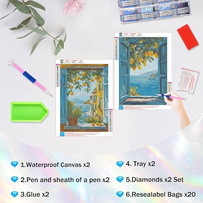 Amaieuin 2 Pack Lemon Landscape Diamond Art for Adults Beginners 12x16in