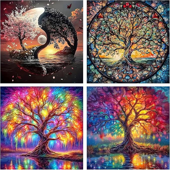 4 Pack Diamond Art Kits for Adults, Tree of Life Diamond Painting Kits
