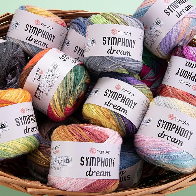 YarnArt Symphony Dream Cotton Yarn -%80 Cotton%20 Viscose Rainbow Multicolor Crochet Knitting Yarn - Suitable for All Blouses, Dresses, Shawls, Bags, Hats - 273 Yards, 3.52 Oz (1 Skein) (3113)