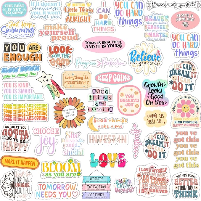 305PCS Positive Affirmation Stickers, Holographic Sticker Pack, Positivity Journaling Encouraging Shiny Quotes for Kids, Teachers, Classroom, Waterproof Scrapbook Supplies