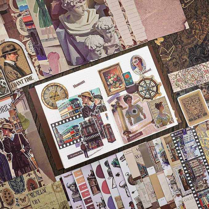 Museum Scrapbooking Supplies Kit, A6 Notebook, Vintage Junk Journaling Kit