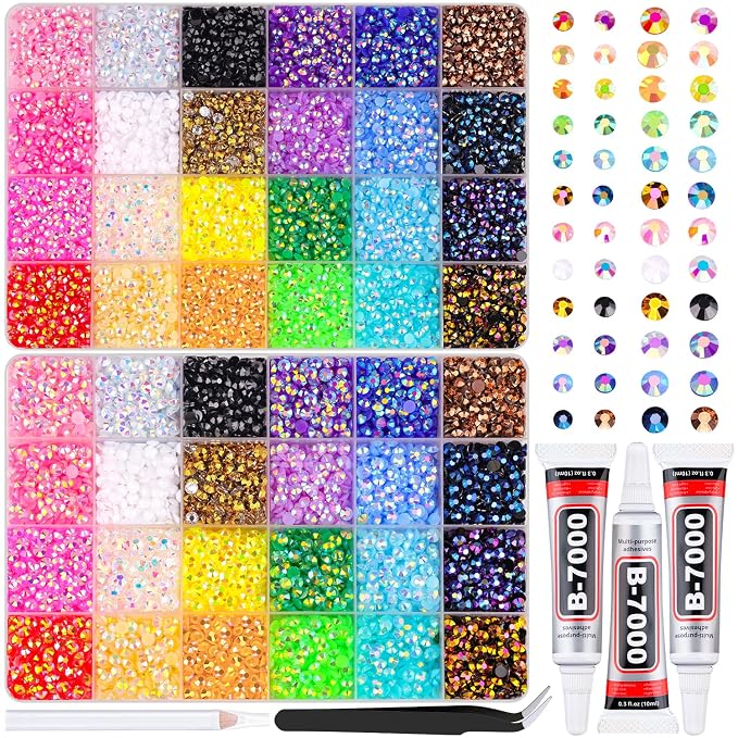 2 Boxes Jelly Rhinestones for Bedazzling, 24500Pcs 4mm&5mm Multicolor Flatback Resin Gems for Crafting, Bedazzler Kit with 3Pcs 10ml B7000 Jewelry Glue for DIY Crafts Tumblers Fabric Decor Nail Art