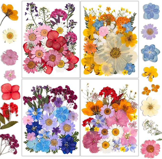 Dried Flowers, Resiners 100Pcs Pressed Flowers for Craft Real Natural Dried Flowers Dry Leaves Kit for DIY Making Crafts Resin Soap Candle Scrapbook Supplies Card Making Jewelry