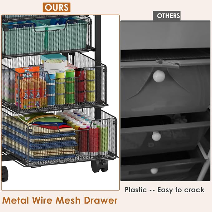 Rolling Storage Cart with 6 Drawers, Craft Cart with Lockable Wheels | Storage Drawer Organizer, Utility Cart for Classroom, Closet, Pantry, Bathroom, Kitchen, Art, Dorm, Office