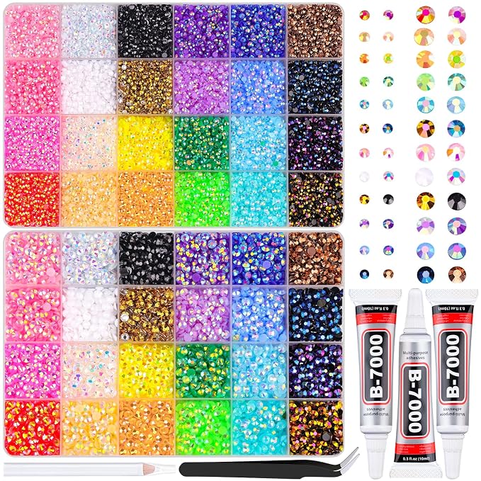 2 Boxes Jelly Rhinestones for Bedazzling, 38500Pcs 3mm&5mm Multicolor Flatback Resin Gems for Crafting, Bedazzler Kit with 3Pcs 10ml B7000 Jewelry Glue for DIY Crafts Tumblers Fabric Decor Nail Art