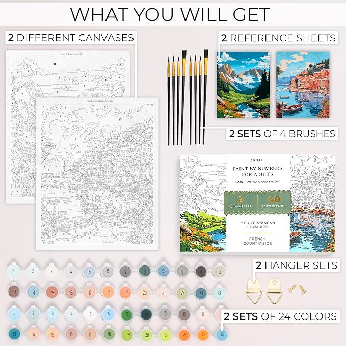 Beautiful Paint By Number Kit for Adults - Painting Set with 2 Canvases | Relaxing & Beginner-friendly with Brushes & Vibrant Acrylic Colors - Perfect Crafts Gift for Women to Create Wall-worthy Art