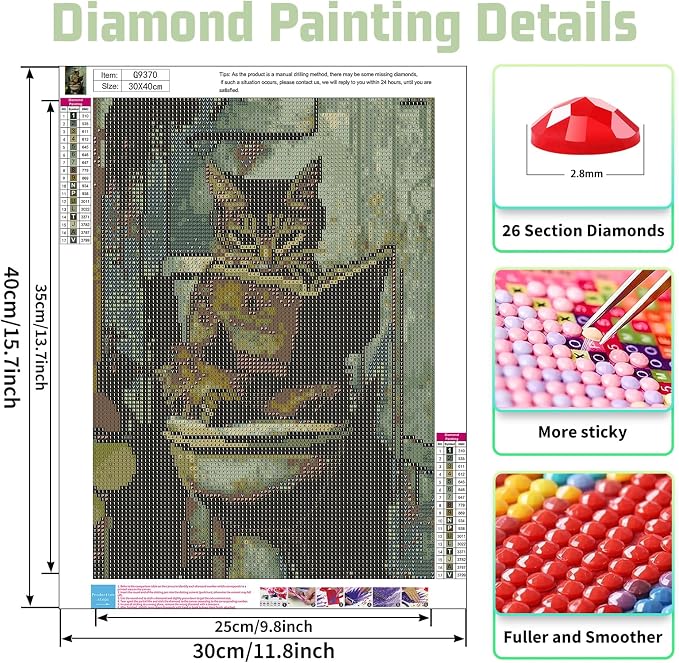 Mandun Cat Diamond Painting Kits for Adults, Diamond Art Kits, 12x16 in