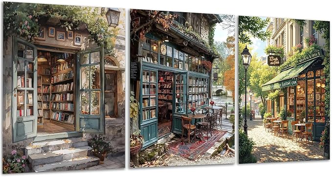 Yunruily 3 Pack Bookshop Adult Paint by Numbers - Paint by Number kit for Adults,Bookshop Paint by Number Adult for Gifts Home Wall Decor 12x16inch