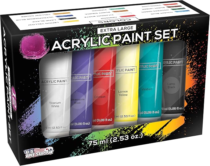 U.S. Art Supply 12 Color Set of Acrylic Oil Paint 75ml Tubes | High Opacity, Strong Tinting Strength, Oil Paints for Canvas Painting, Wood & Media